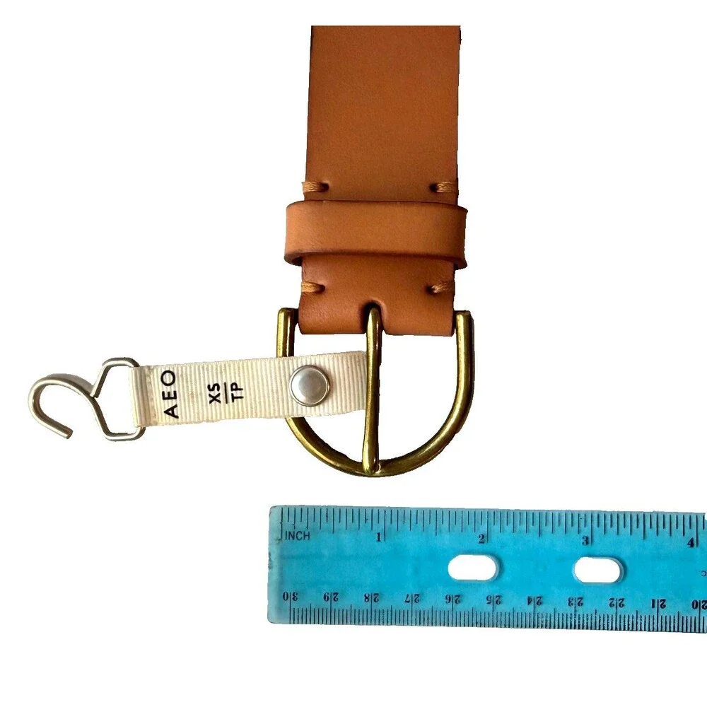 Vtg American Eagle Outfitters AEO Tan Beige Leather Belt Size 26 X-Small Brass